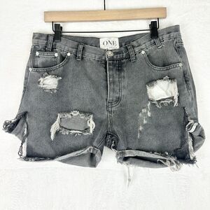 One Teaspoon Chargers Low Waist Denim Shorts Size 29 Gray Long Line Medium Rise